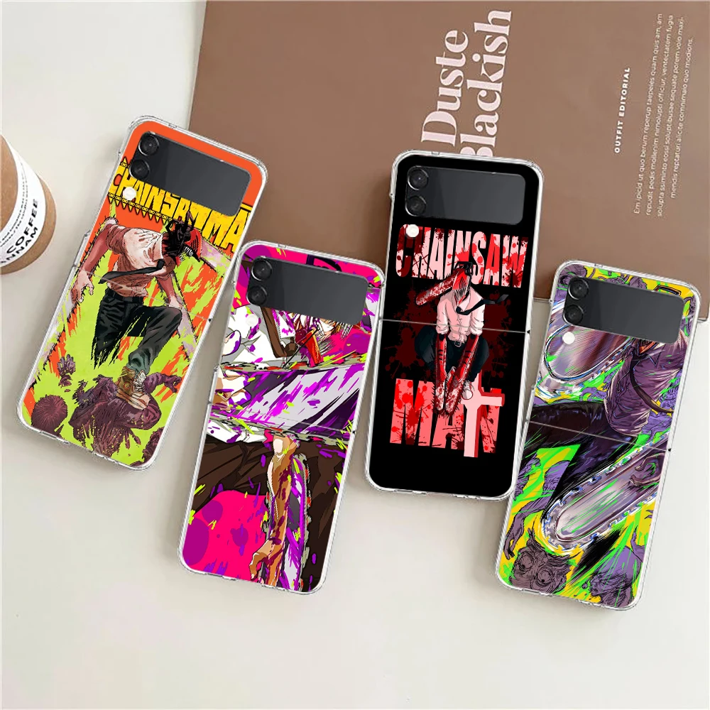 

Cartoon Anime Chainsaw Man ZFlip4 ZFlip3 Phone Case For Samsung Z Flip 3 5G Transparent Hard Shell Z Flip 4 Galaxy Cover Folding