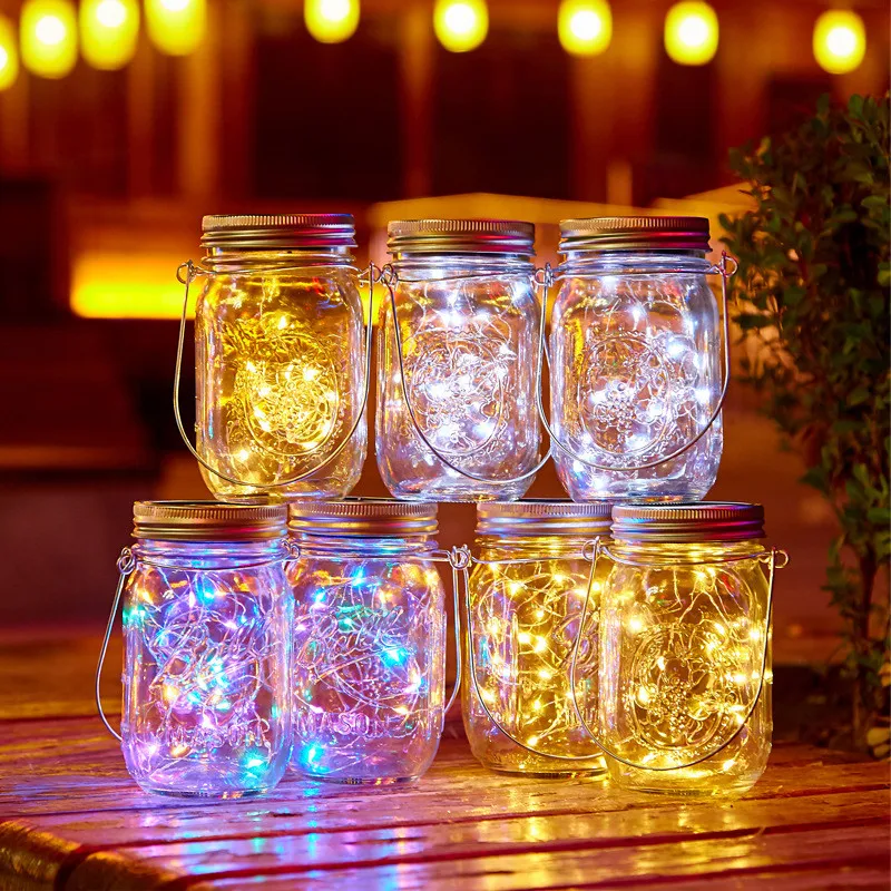 

20 LED Solar Power Mason Jar Lid Lights Fairy String Light Garden Hanging Lantern Waterproof Outdoor Light Strings Wedding Decor