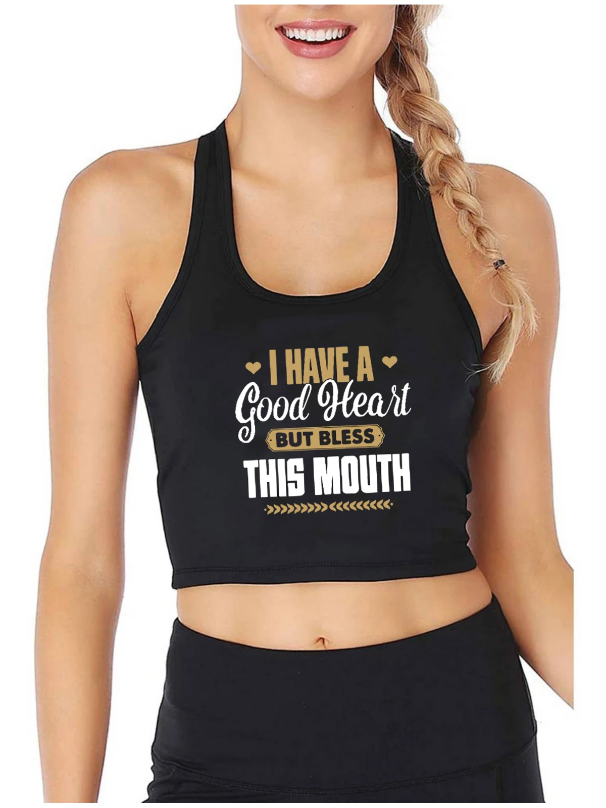 

I Have A Good Heart But Bless This Mouth Print Tank Tops Women's Cotton Sexy Slim Fit Crop Top Summer Funny Naughty Camisole