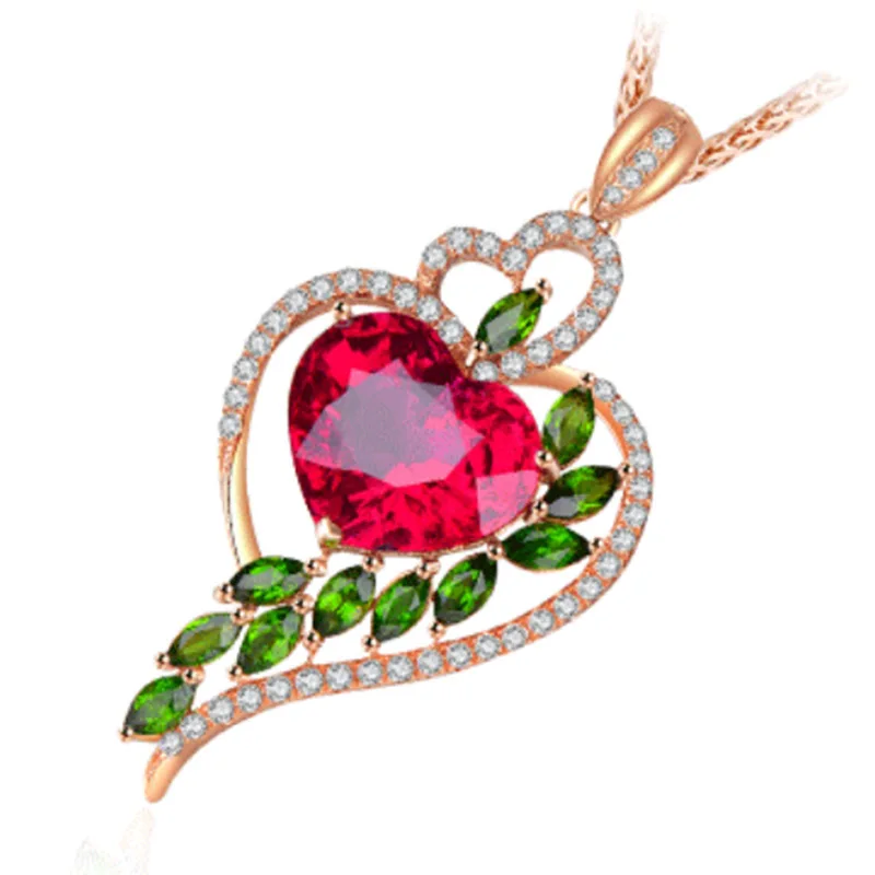 

Exquisite Fashion Ladies Ruby Heart Pendant Necklace Personality Unique Design Diamond Necklace Jewelry Valentine's Day Gift2022