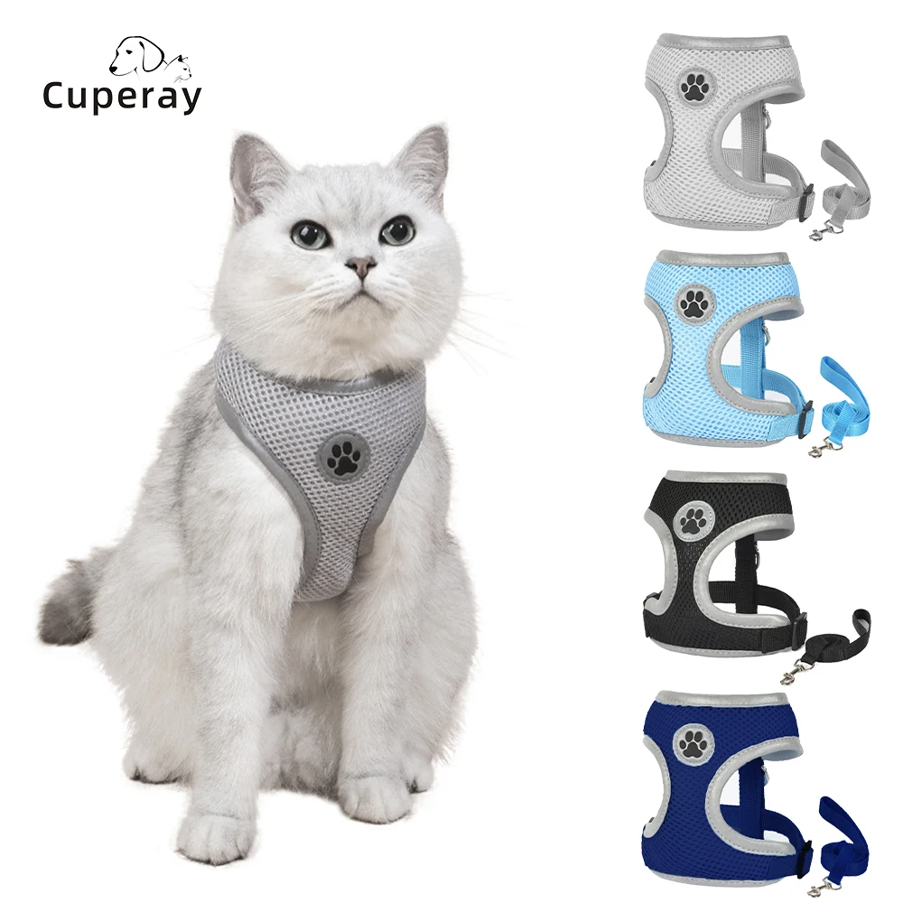 

Cat Small Dog Harness Soft Mesh Harness Adjustable Cat Vest Harness with Reflective Strap Cat Harness and Leash Set for Walking
