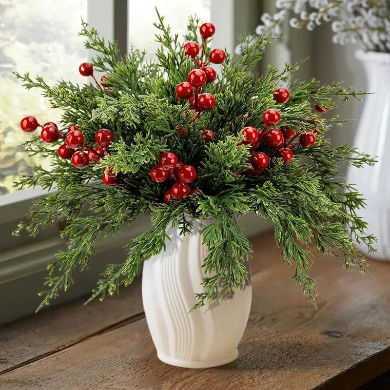 45 шт. рождественские сосновые ветки Norfolk с красными ягодами искусственная зелень