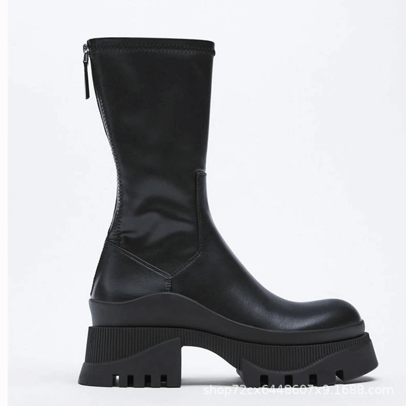 

Женские ботинки на платформе до щиколотки, черные ботинки в стиле панк из натуральной кожи на молнии, осенне-зимняя обувь, 2023