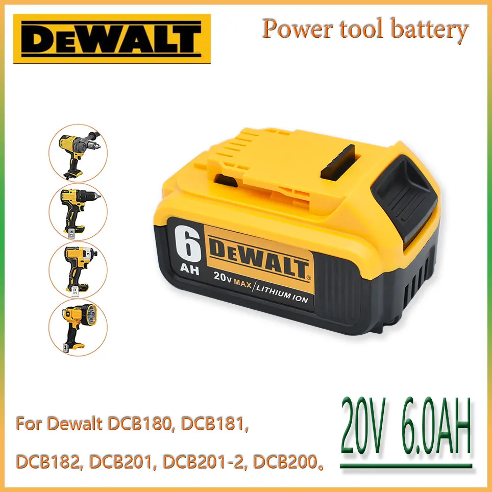 100% Original For DeWalt 20V 6000mAh Rechargeable Power Tools Battery with LED Li-ion Replacement DCB205 DCB204-2 DCB206