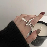 fashion vintage creative hollow silver color ring punk personality party men women geometric open ring jewelry gift wholesale