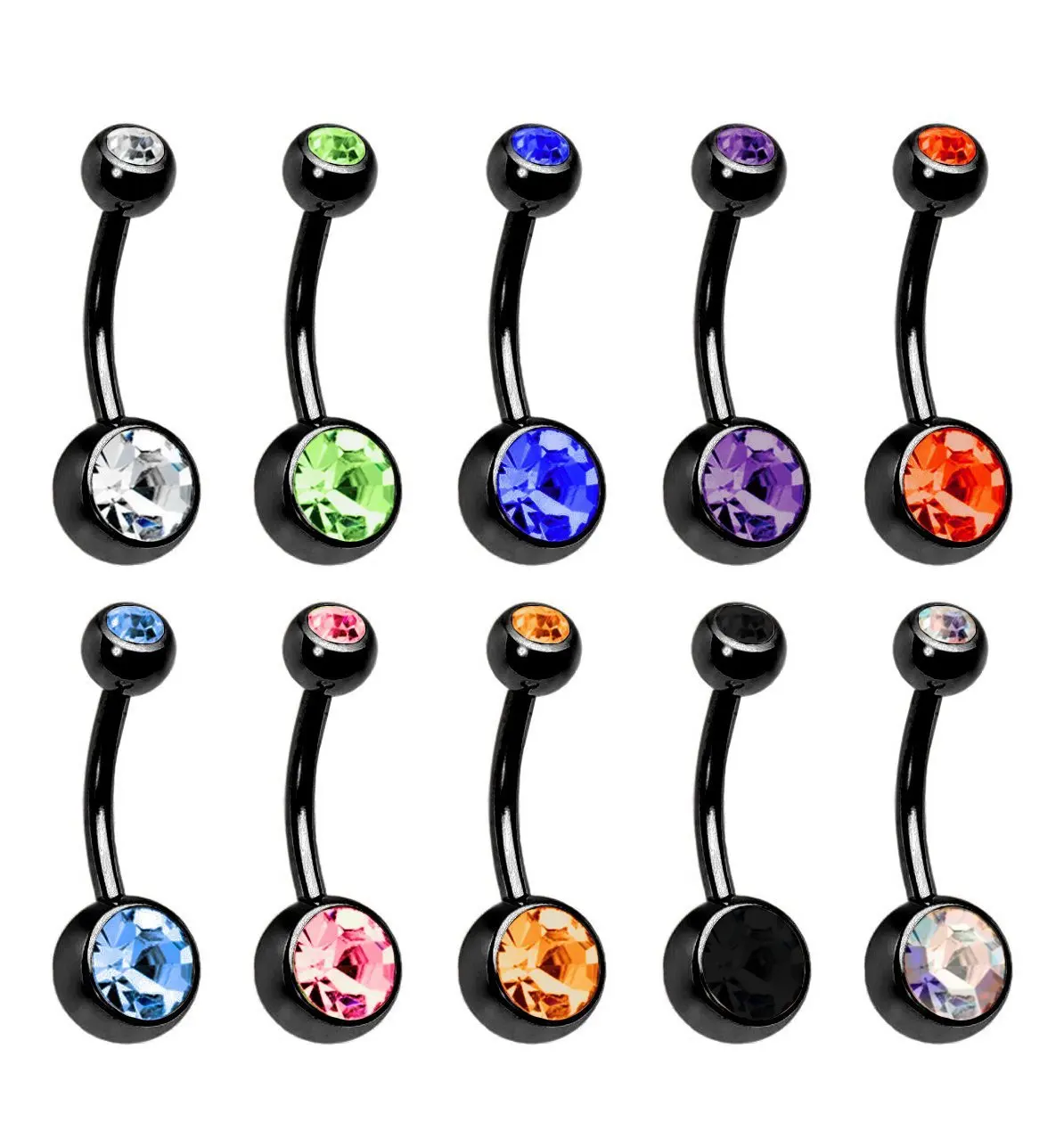 Кольцо для пирсинга живота из нержавеющей стали с кристаллами 14 г |