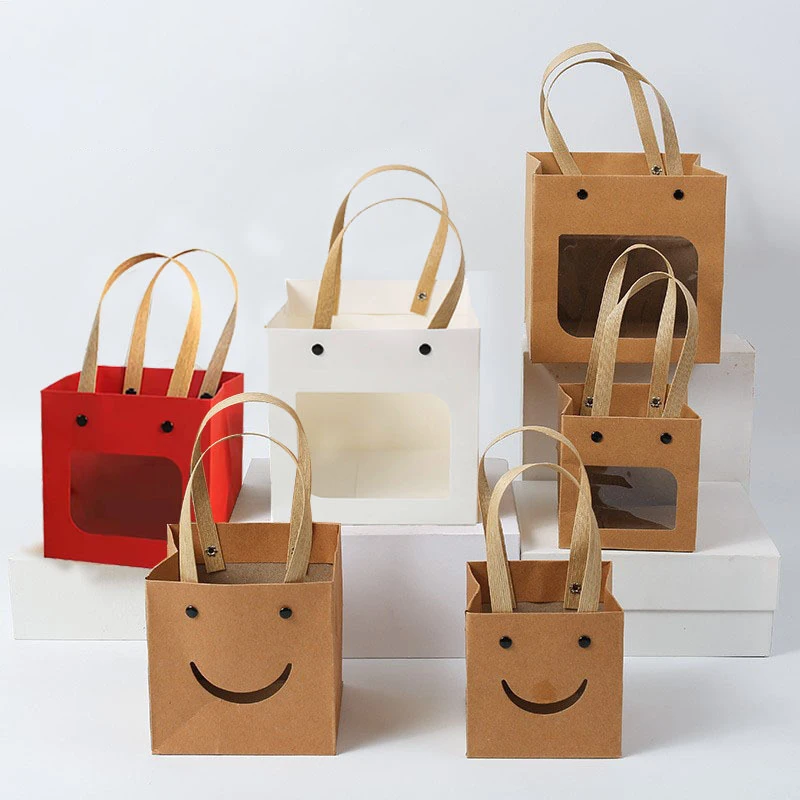 

8pcs Gift Bag Kraft Paper Bag with Handle Wedding Party Pure Small Favor Flower Bags White Brown Small Business Shopping Bags