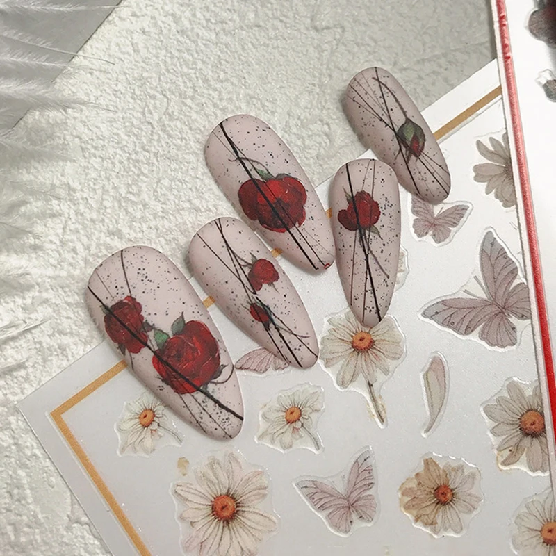 

Daisy Flower Nail Sticker Art Red Rose DIY Nail Designs Sliders Beauty Wedding Nail Art Decorations Designs Tool Manicure YZL2