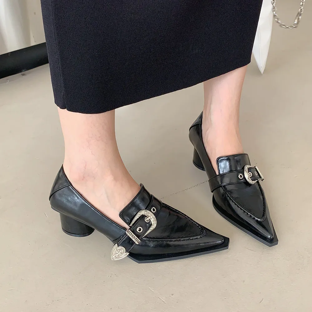 Туфли-лодочки женские с пряжкой и круглым каблуком Размеры 35-39