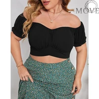 2022 plus size summer black off shoulder over size 4xl crop tops elegant fashion sexy backless solid t shirt free shipping