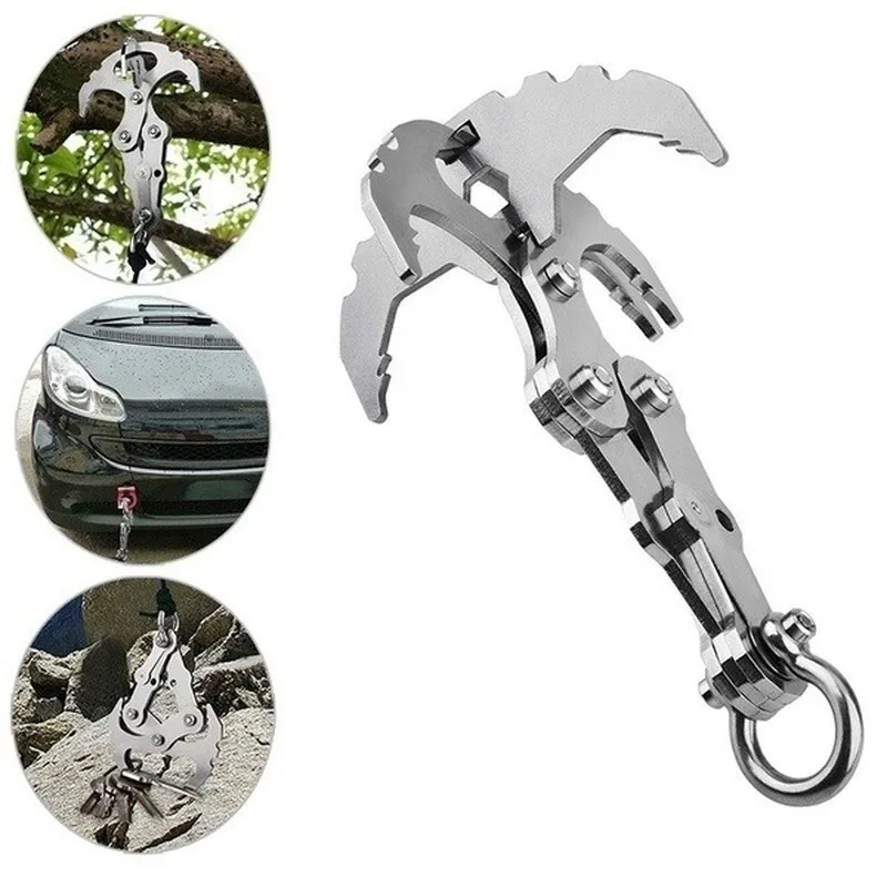 Folding Gravity Grab Hook Outdoor Rock Climbing Rescue Claw Survival Mountaineering Hook Tool Multifunctional Stainless Steel