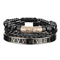 luxury 3pcsset flower cross charm bangles stainless steel bracelet men enamel roman number europe fashion jewelry