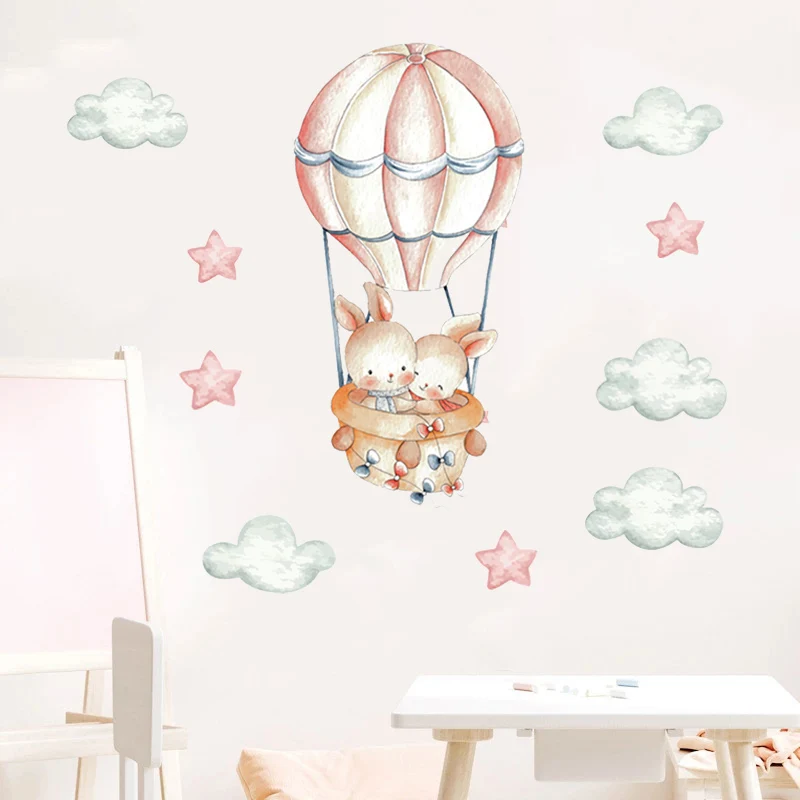 

Cute Bunny Star Cloud Wall Stickers for Kids Rooms Girls Baby Room Bedroom Nursery Decor Cartoon Animal Balloon Wallpaper Vinyl