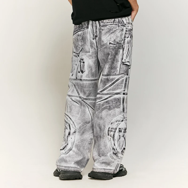 Мужчины сращиваются ​ Цветные матовые джинсы с цифровым принтом осень-зима