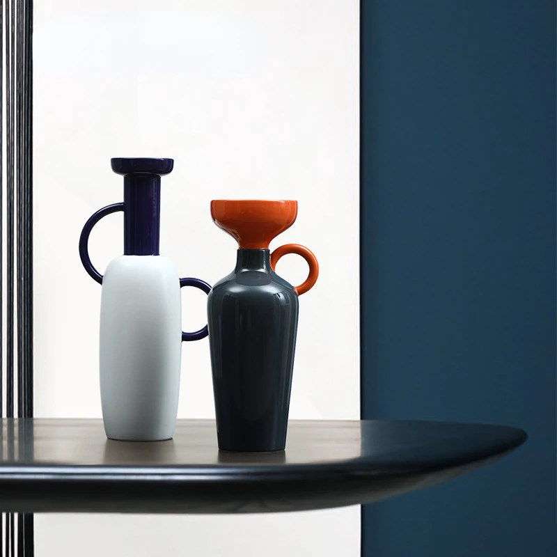 

Home Modern Painted Double Ear Ceramic Crafts Vase Ornaments Creative Home Furnishings Flower Ware in the porch living room