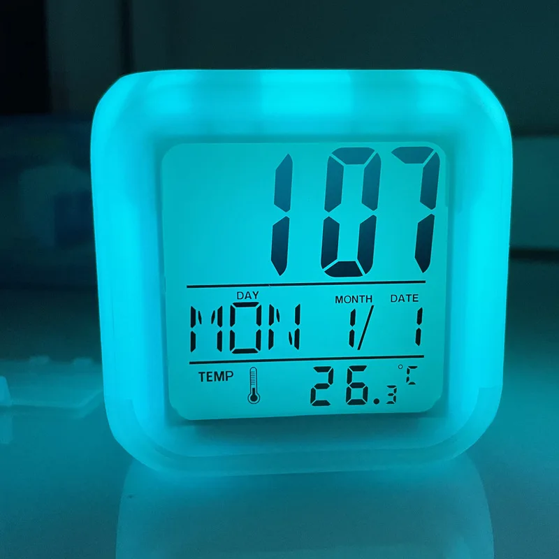 

Цифровой светодиодный Будильник, 7 цветов, светящийся термометр, электронные часы, утренний будильник, украшение для детской комнаты, спальни