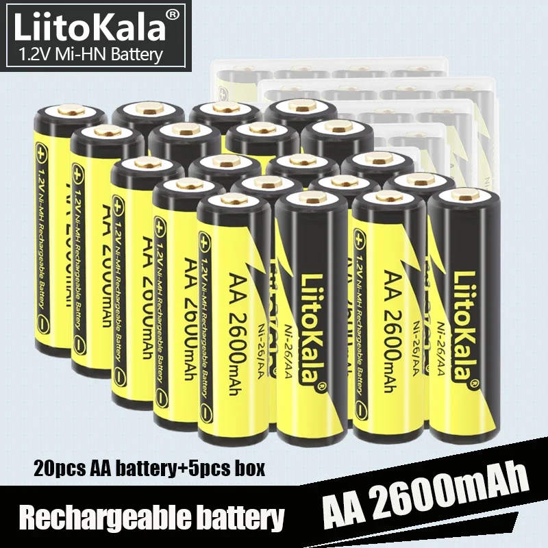 

Аккумуляторы LiitoKala AA 2600 мАч, 1,2 в, 2 А, Ni-MH, двойные перезаряжаемые батарейки и 5 шт.