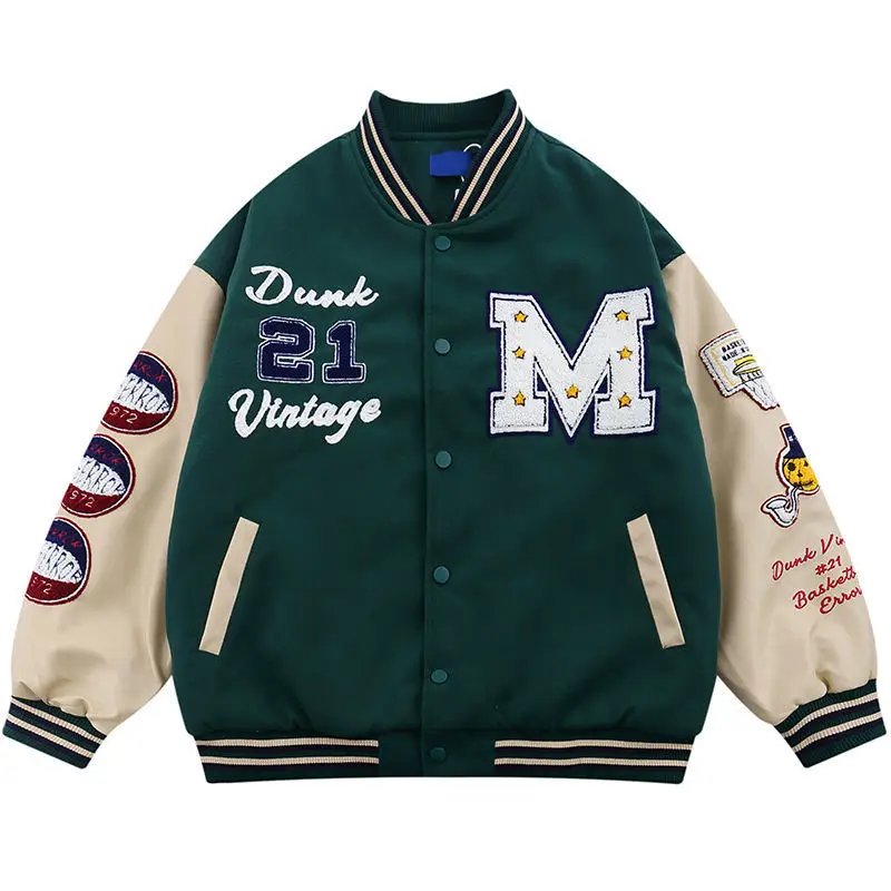 

Men's Baseball Jackets Varsity Letter Embroidery Patchwork Jacket Men Women Vintage Bomber Jacket Hip Hop Couple Streetwear Coat