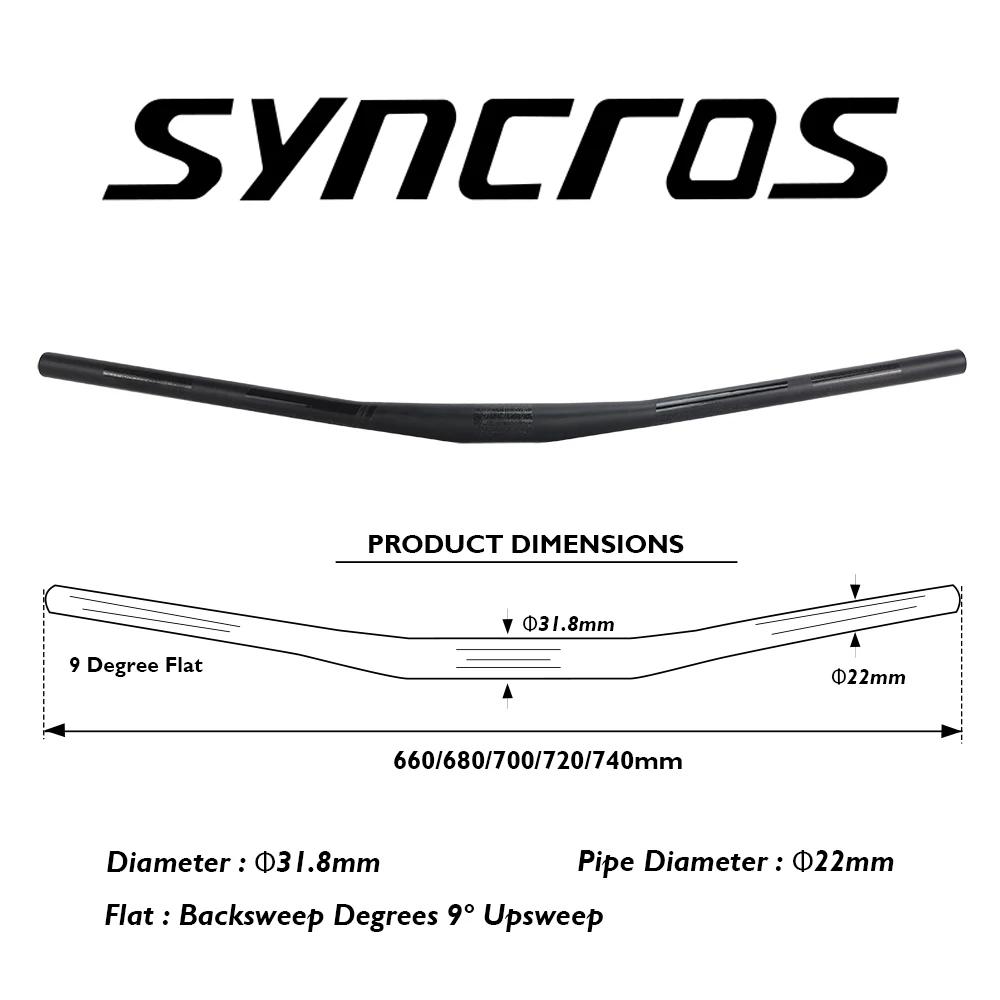 Synors Fraser SL New All Carbon Fiber Mountain Bike Handle Clip 31.8mm 660-740mm Rear Sweep 9 Degrees