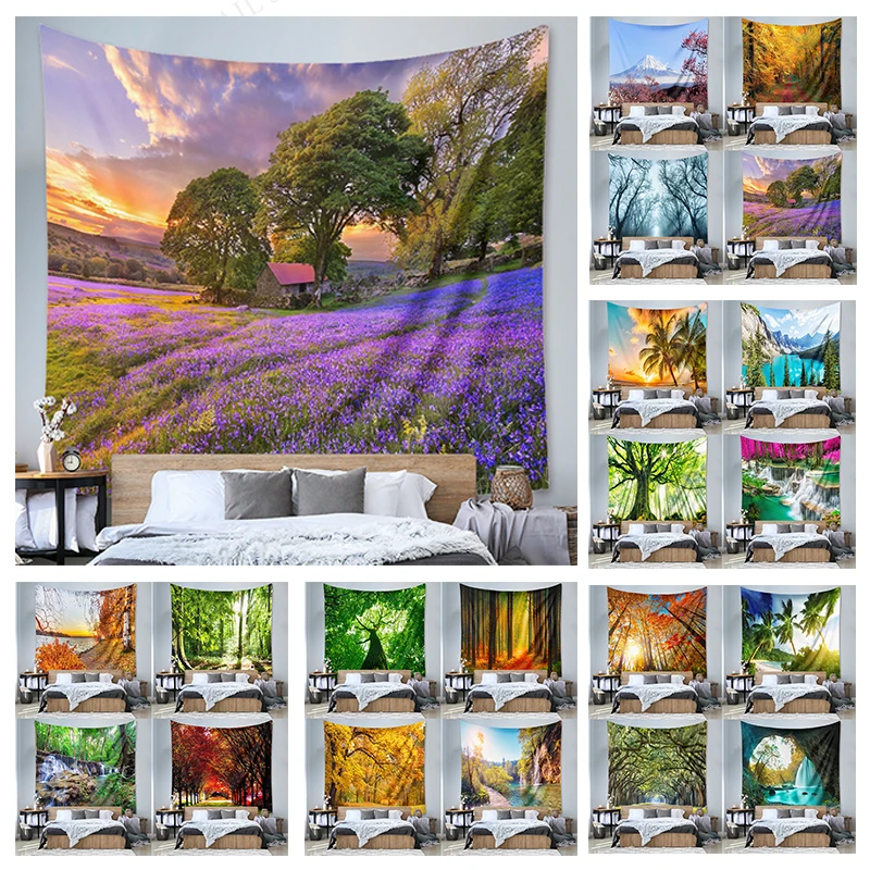 Богемные настенные гобелены Настенный декор натуральный лес Печатный Большой