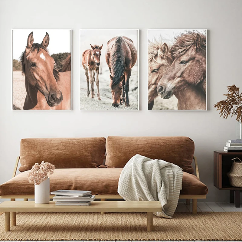 Постер с изображением лошадей современное изображение в поле настенное