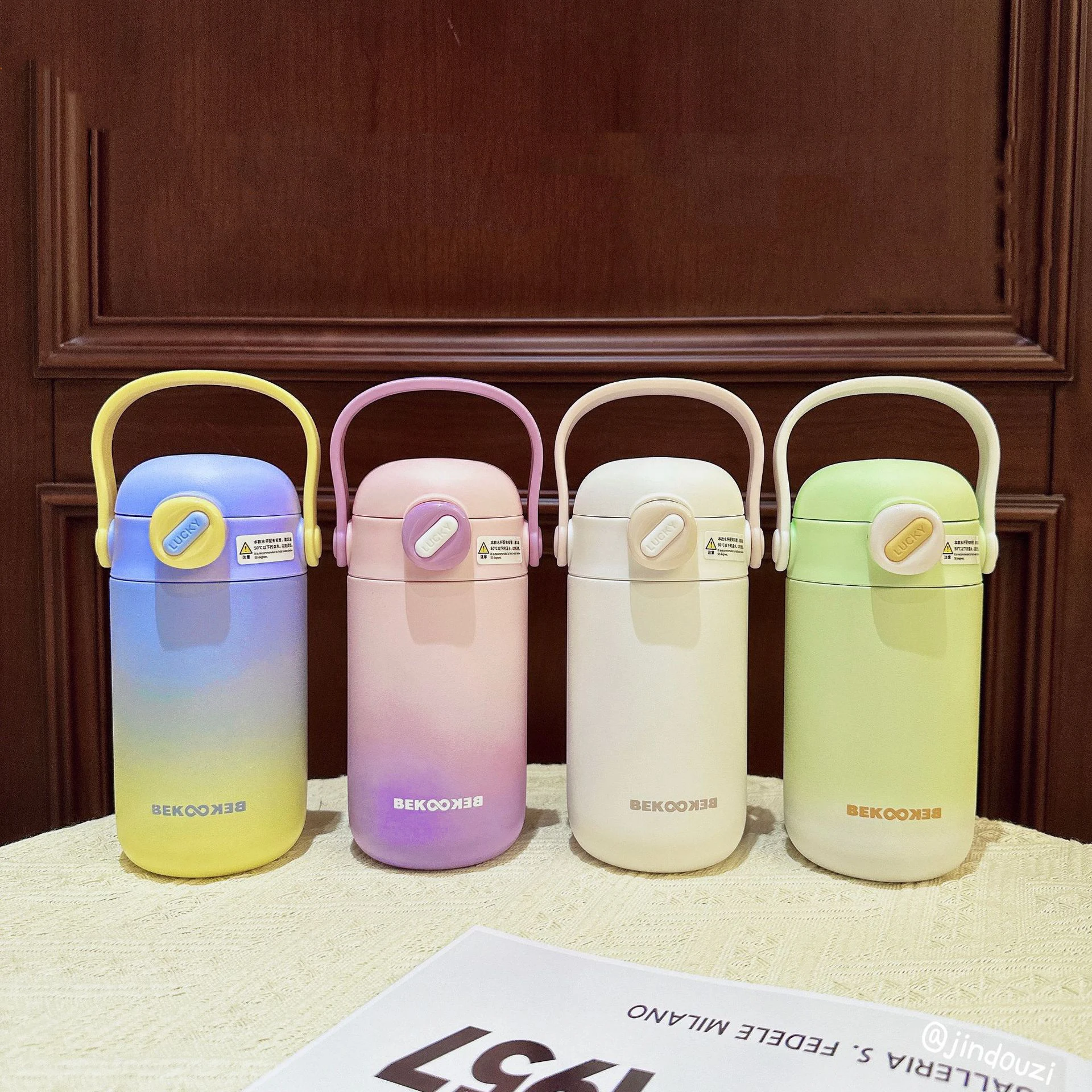

Thermo Bottle Gradient color minimalist insulation cup frosted double drinking straw cup portable stainless steel water bottle