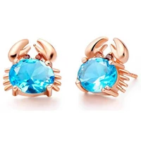 blue crystal crab children girl stud earrings 18k rose gold filled classic style lovely animal fashion jewelry gift