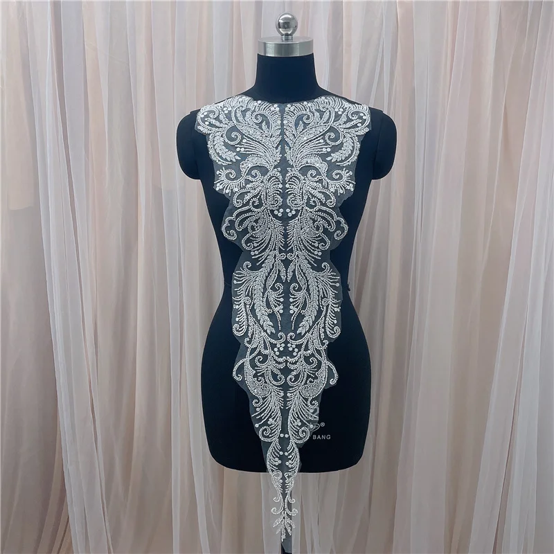 1 шт. большая белая роскошная аппликация для вечерние ного платья с бисером