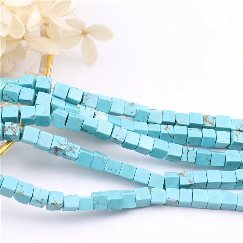 

6x6mm Natural Blue Turquoise Square Beads Stone Cube Bead For DIY Necklace Bracelat Jewelry Making Accessories Strand 15"