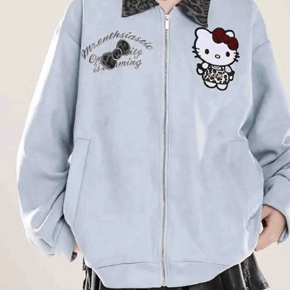 Фото Куртка Sanrio Hello Kitties Y2K с принтом, спортивная одежда с воротником, женская осенне-зимняя толстая свободная модная куртка с вышивкой №4