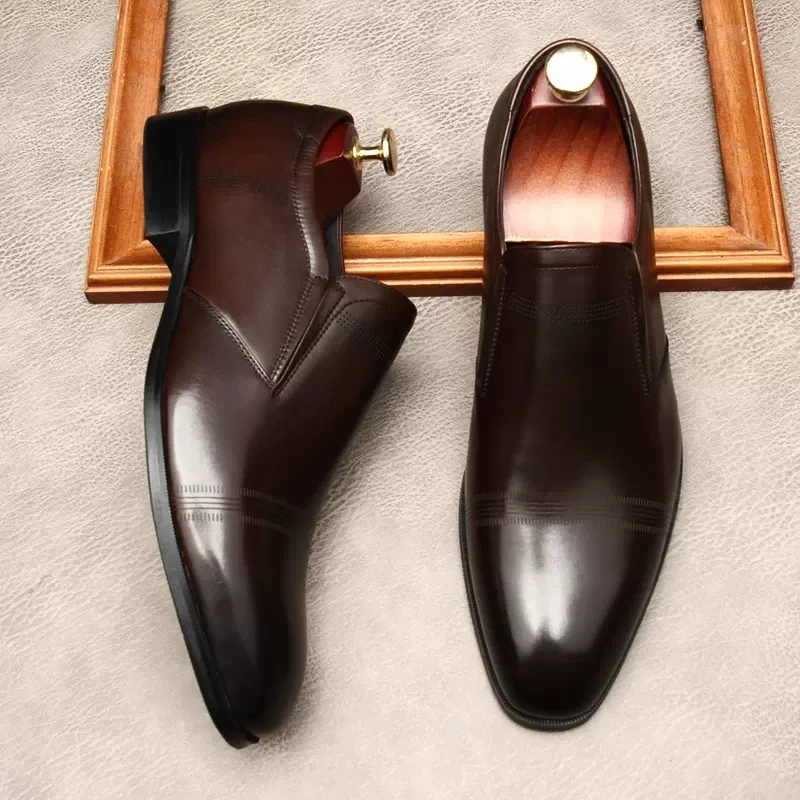 

Italian Mens Penny Loafers Leather Shoes Genuine Leather Elegant Wedding Party Casual Dress Shoes Brown Black Formal Shoes Men