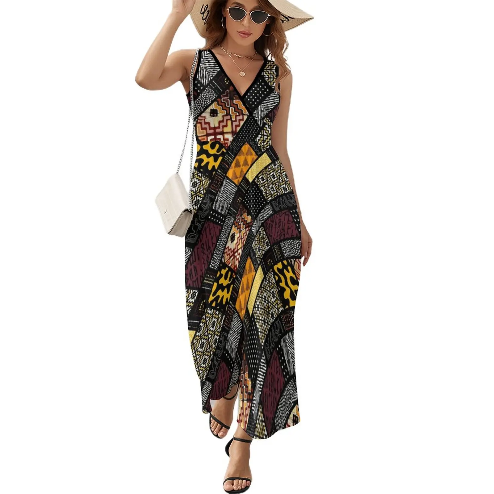 

Платье макси в клетку, с V-образным вырезом, в богемном стиле