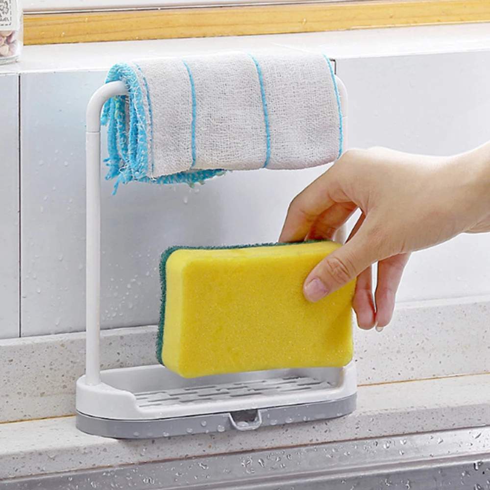 

1PC Kitchen Utensil Towel Rack Rag Washcloth Drain Rack Free Punch Towel Wipe Rack Sponge Shelf Kitchen Organizer Kitchen Gadget