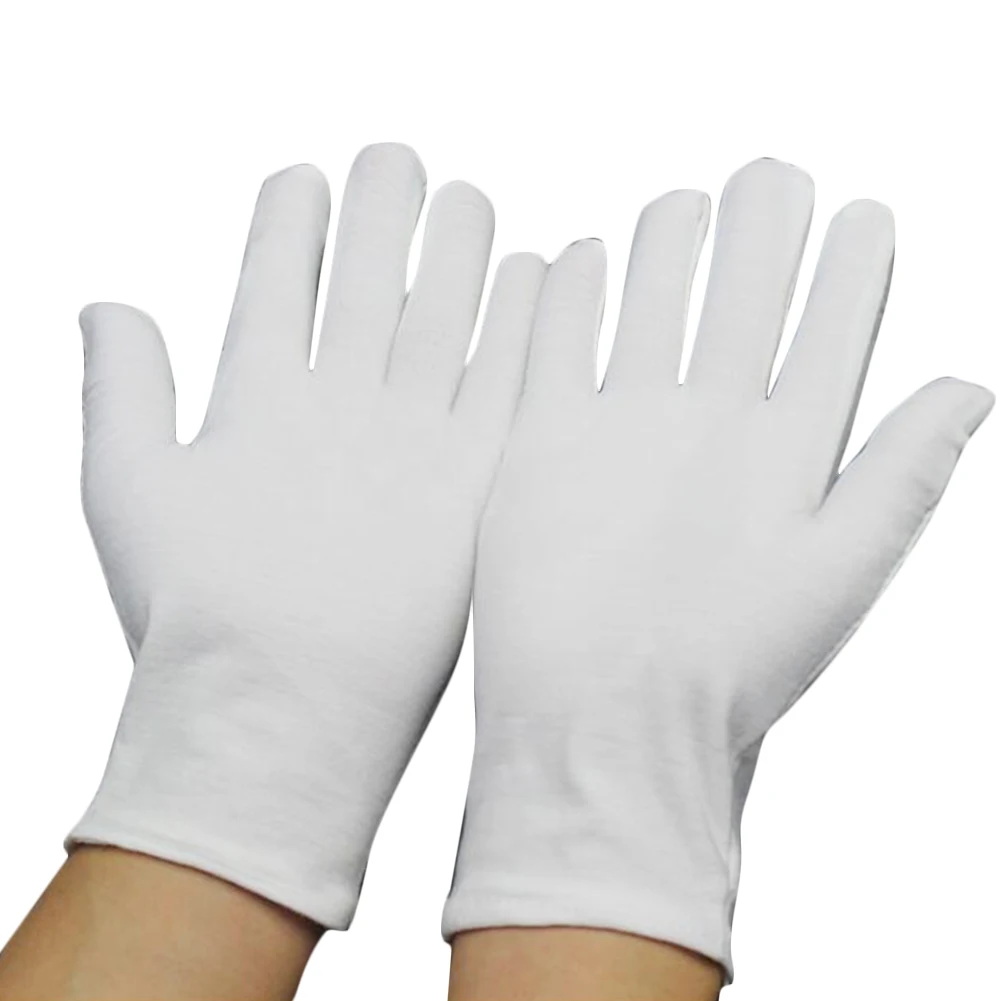 

1 Pairs New Full Finger Men Women Etiquette White Cotton Gloves Waiters Drivers Jewelry Workers Mittens Sweat Absorption Gloves