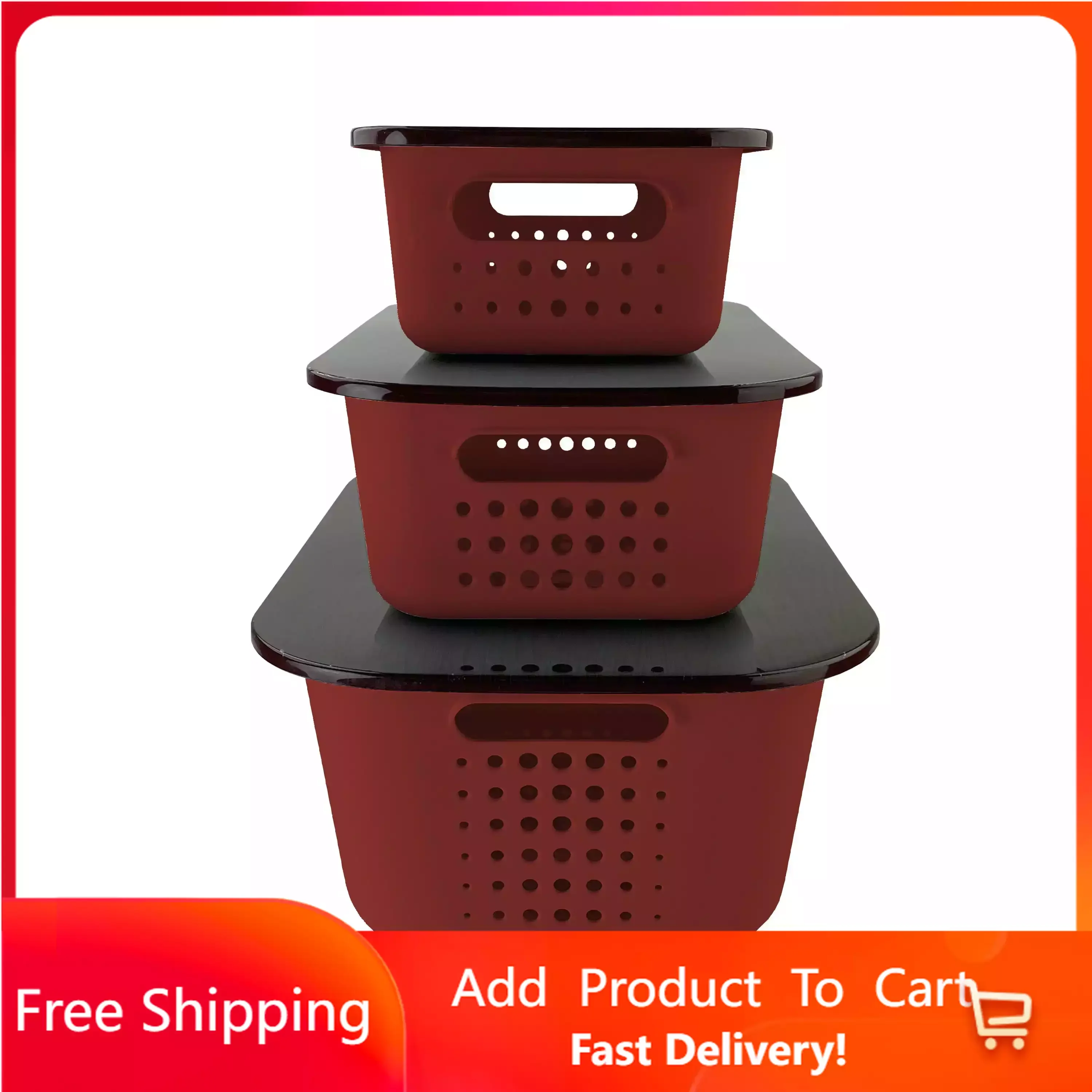 

3-Piece Plastic Storage Containers with Lids - Rust
