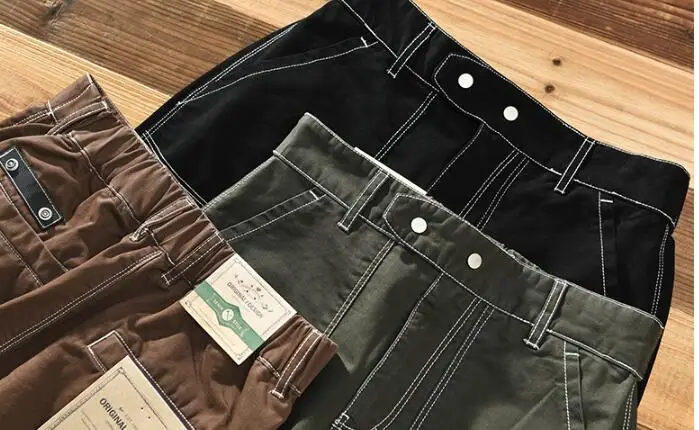 Men Cargo Pants Thick Casual Loose Pants Male Mid Waist Trouser Street Youth Jeans Three Colors