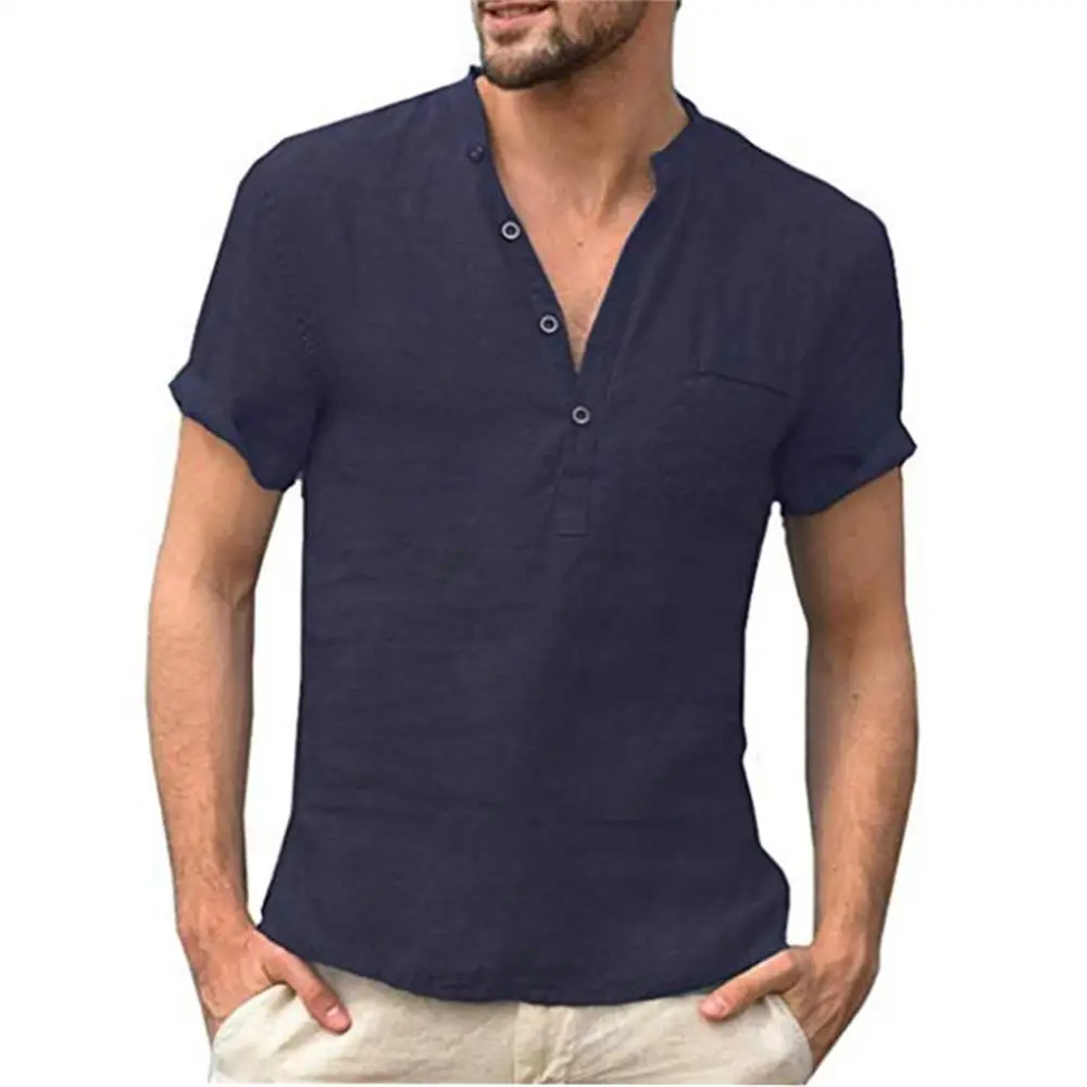 

Рубашка-поло Мужская льняная, модная сорочка с полосками, Повседневная приталенная дышащая, с отворотами, пуговицами и коротким рукавом, большие размеры