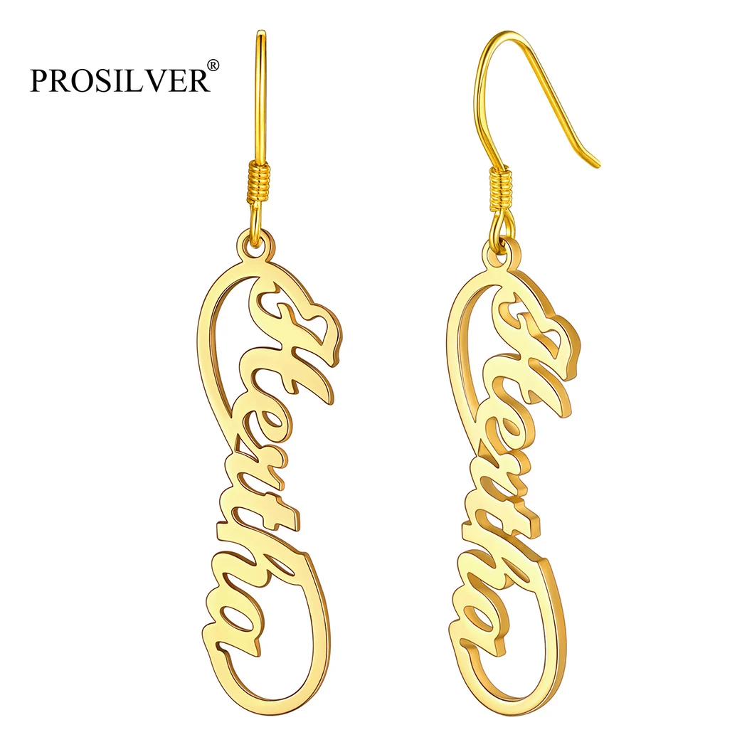

PROSILVER Infinity Custom Name Dangle Drop Earrings for Women Girls 18K Gold/Silver Plated Copper Earring PYE15081