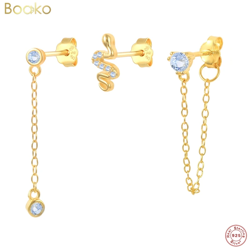 

BOAKO 925 Sterling Women's Earrings Korean Stud Earrings for Women Lake Blue Snake Earring Set INS Trend Earings Fine Jewelry