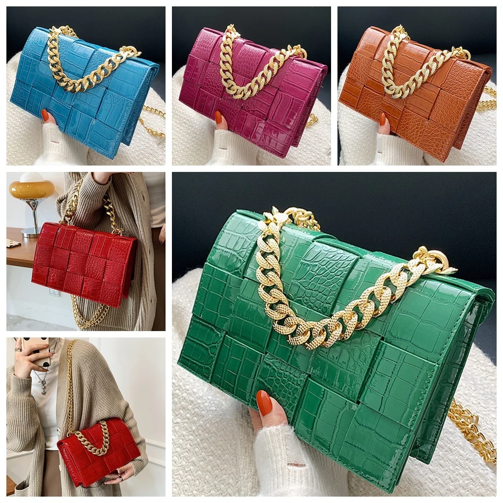 

Роскошная брендовая дизайнерская сумка 12 цветов, 2022 сумки с узором «Аллигатор», женская сумка через плечо с цепочкой, плетеные тоуты
