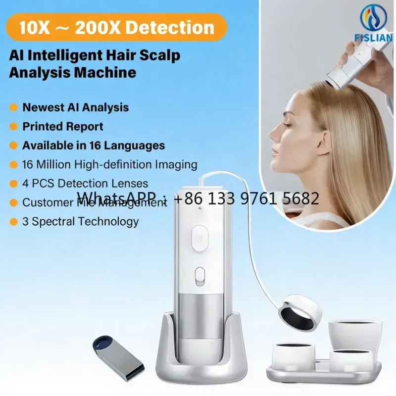 Портативный сканер кожи головы WSQ Advanced Scalp Scanner с AI-анализом волос, 16 МП HD, 1050100200X увеличение, Fislian FS-TP01, гарантия 1 год, для домашнего использования (art.: 3920db8f7232b) - 3920db8f7232b