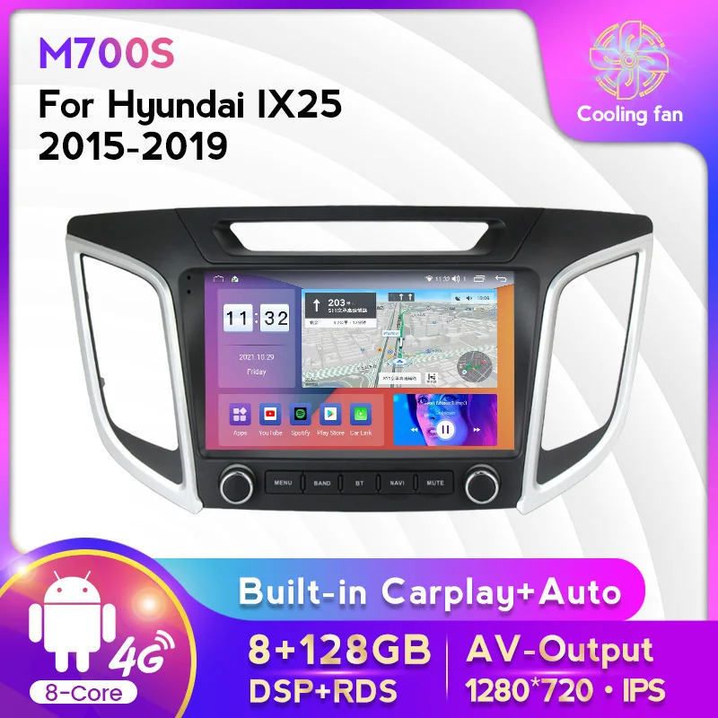 

Andriod 11 8+128G Car Radio Multimedia Player For Hyundai Creta IX25 2015-2020 with Button Carplay Android Auto WIFI 4G LTE RDS