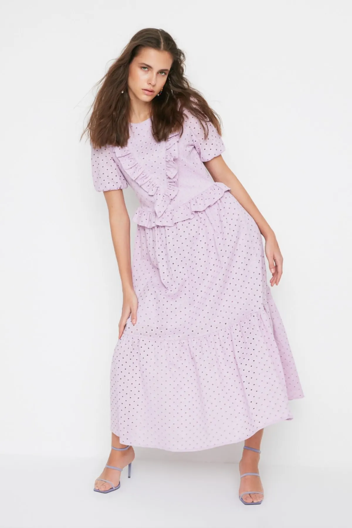 

Women's Dress Design Lilac Frilly Brode Elegant Fashion Casual Casual Comfortable Short Sleeve Summer Boho Beach Dress