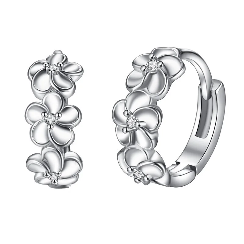 Silver 925 Luxury Fashion Crystal Zircon Flower Stud Earrings for Women Temperament Snowflake Earring Wedding Jewelry Gift