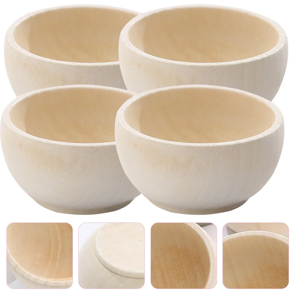 

4 Pcs Kids Small Wooden Bowl DIY Supplies Delicate 3.5x2.6x2cm Bowls Mini Cutlery Toys Child