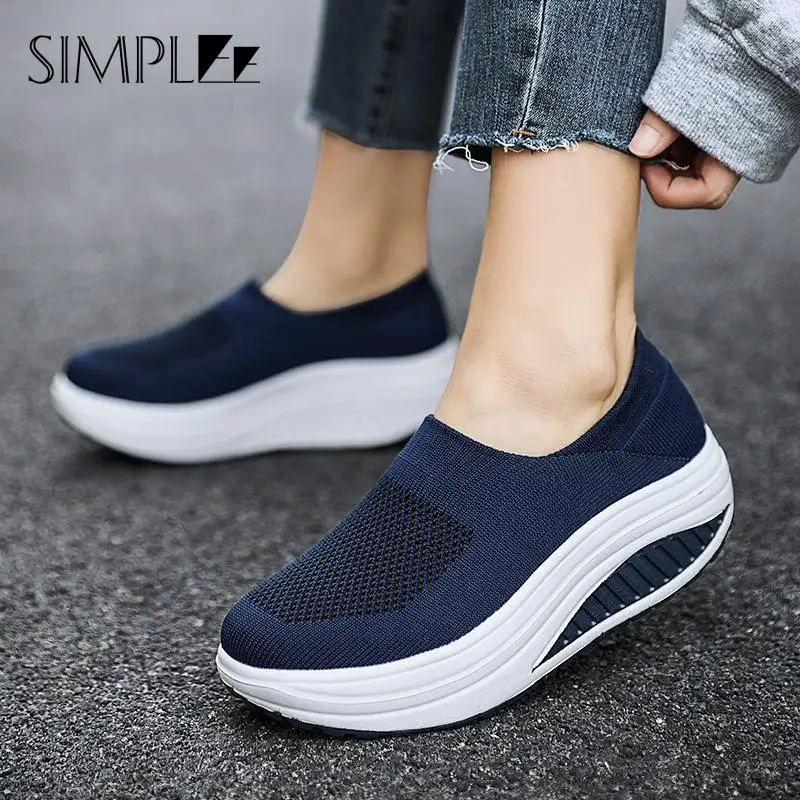 For Women Mesh Lightweight Female Flat Tennis Shoes Woman Thick Bottom Slip-on Loafers Mom Walking Shoes