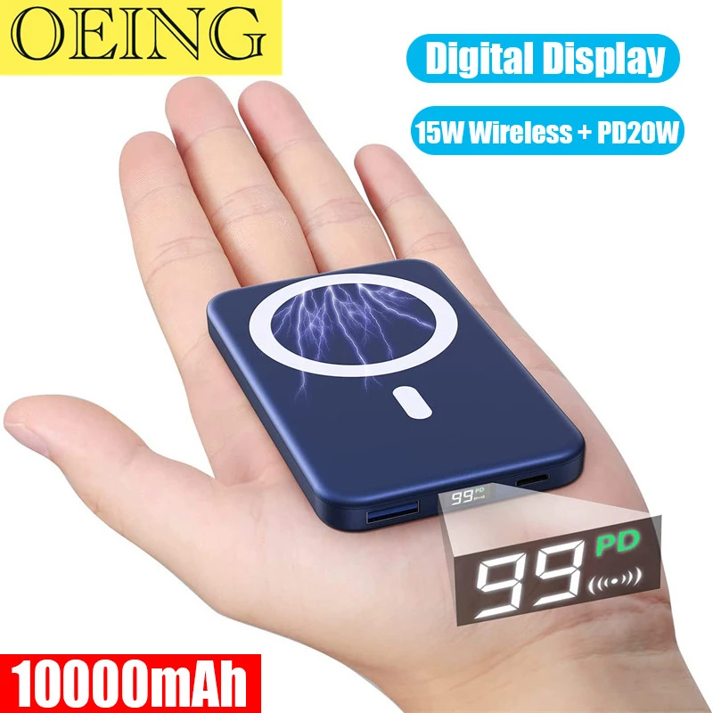 

New 10000mAh Macsafe Power Bank 15W Magnetic Wireless Fast Charger For iphone 12 13 14 14Pro Max External Auxiliary Battery Pack