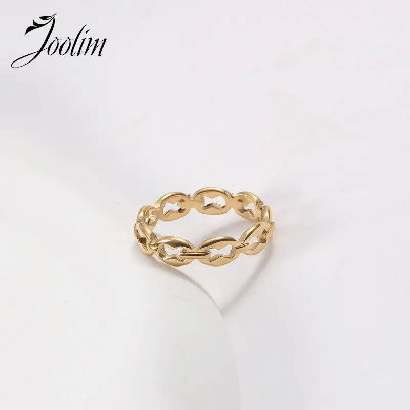 

Joolim High End Gold Finish High Quality Stylish Hollow Chain Link Rings Designer For Women Stainless Steel Jewelry Wholesale