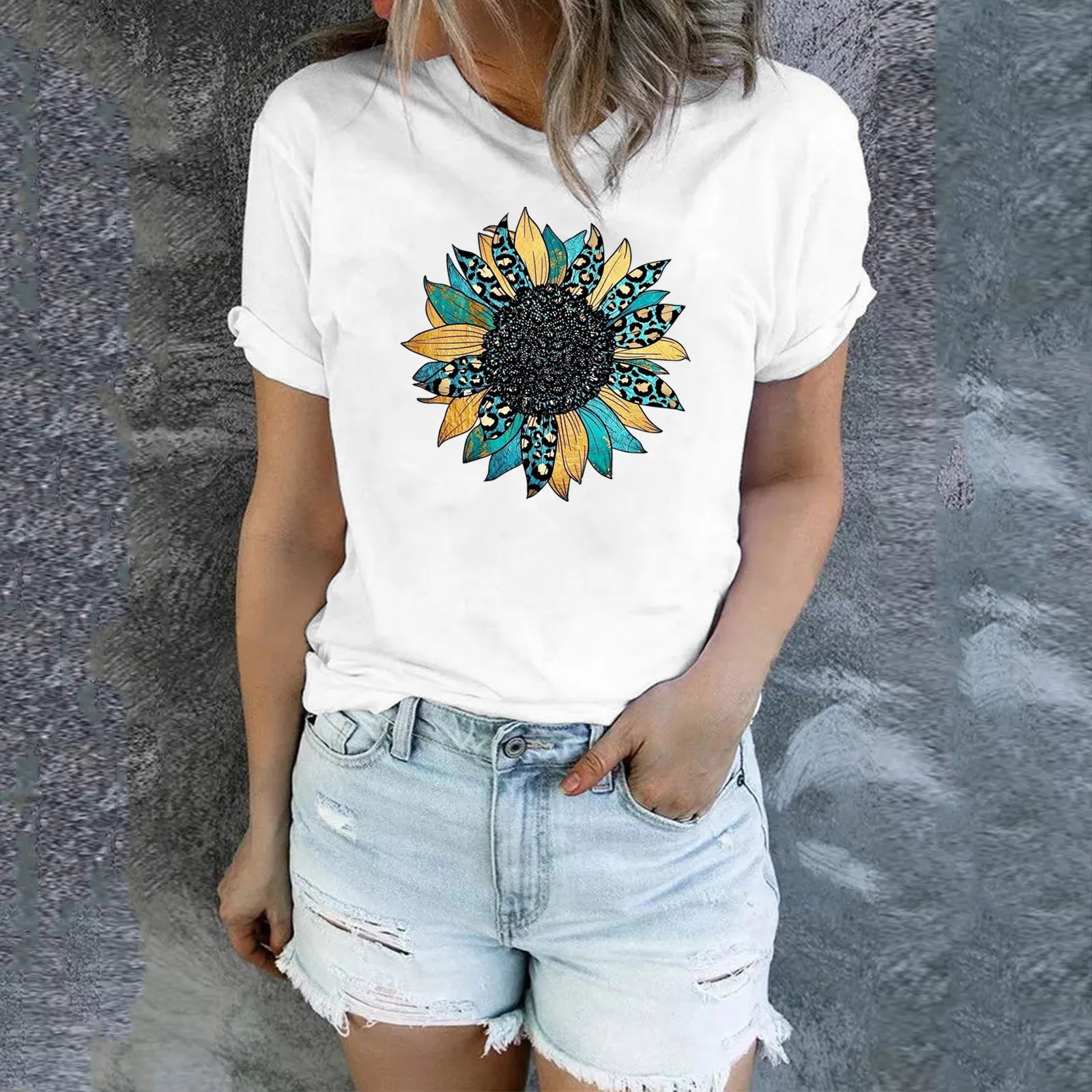 

Sunflower Shirts For Women Cute Colorful Sunflower Graphics Tshirt Summer Women Short Sleeve Tee Shirt Femme Tops Топ Женский