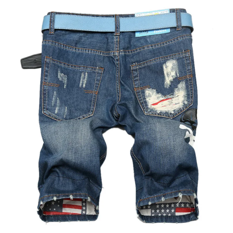 Джинсовые шорты мужские рваные Модные зауженные прямые джинсовые брюки в